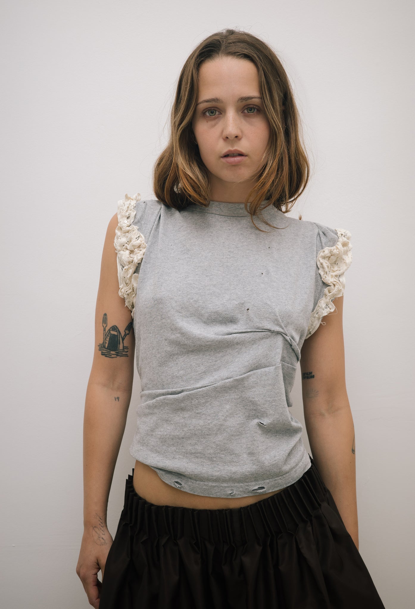 Lace Upcycle Tee - Grey