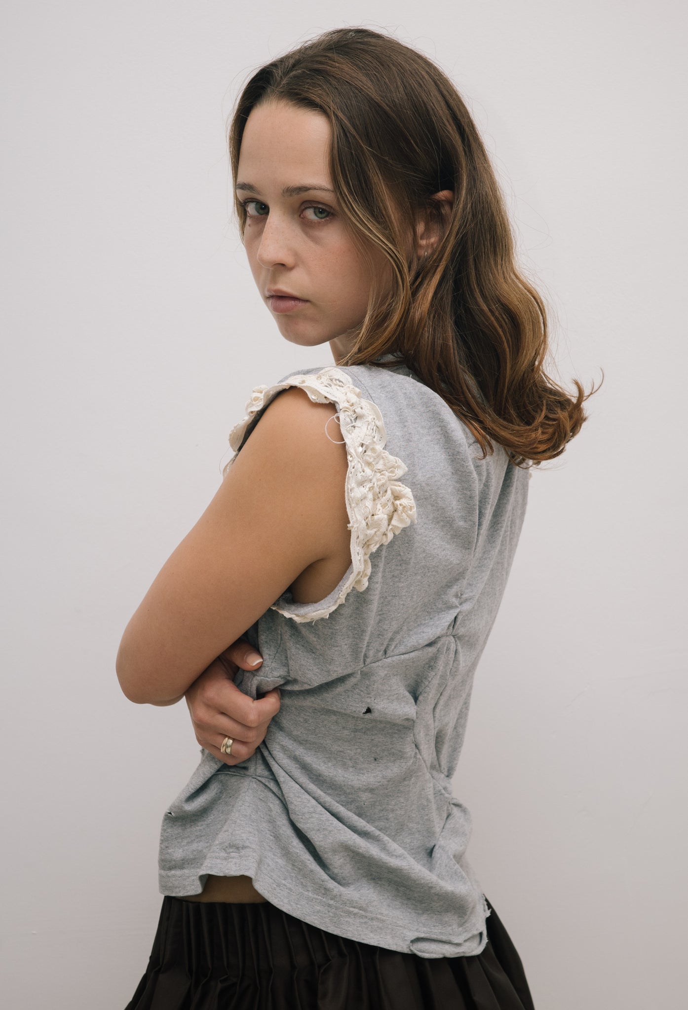Lace Upcycle Tee - Grey