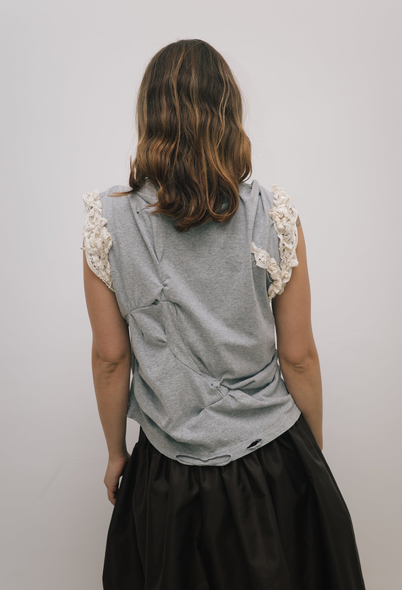 Lace Upcycle Tee - Grey